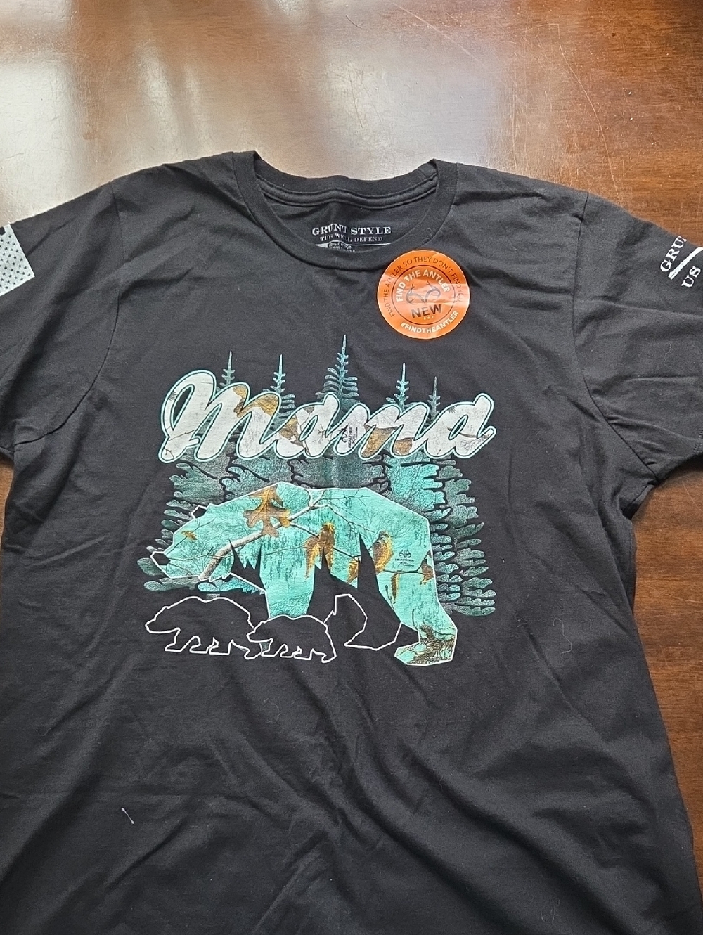 Grunt Style Black 'Mama Bear' Graphic Tee with Teal & Gold Print Size 2X